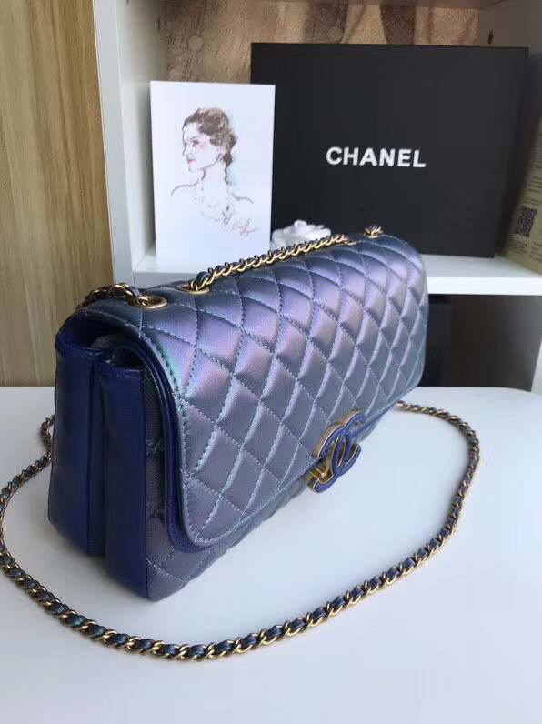 Chanel flap bag Lambskin & Gold-Tone Metal 57276 blue