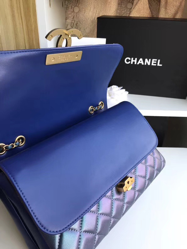 Chanel flap bag Lambskin & Gold-Tone Metal 57276 blue