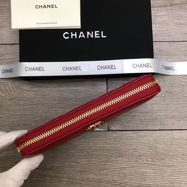 Chanel sheepskin & Gold-Tone Metal Wallet A6870 red