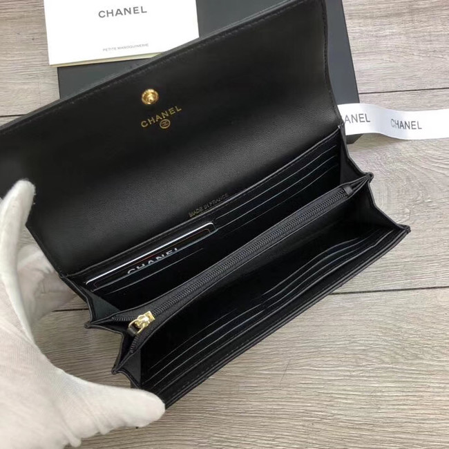 Chanel sheepskin & Gold-Tone Metal Wallet A6871 black