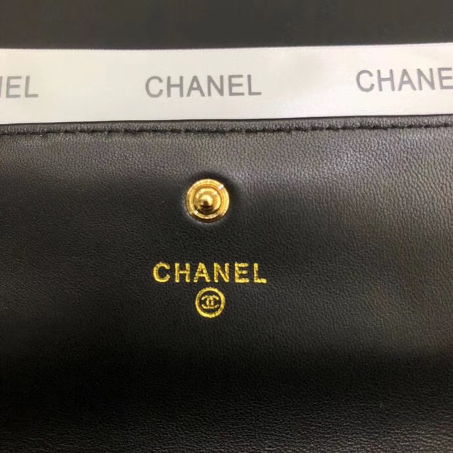 Chanel sheepskin & Gold-Tone Metal Wallet A6871 black