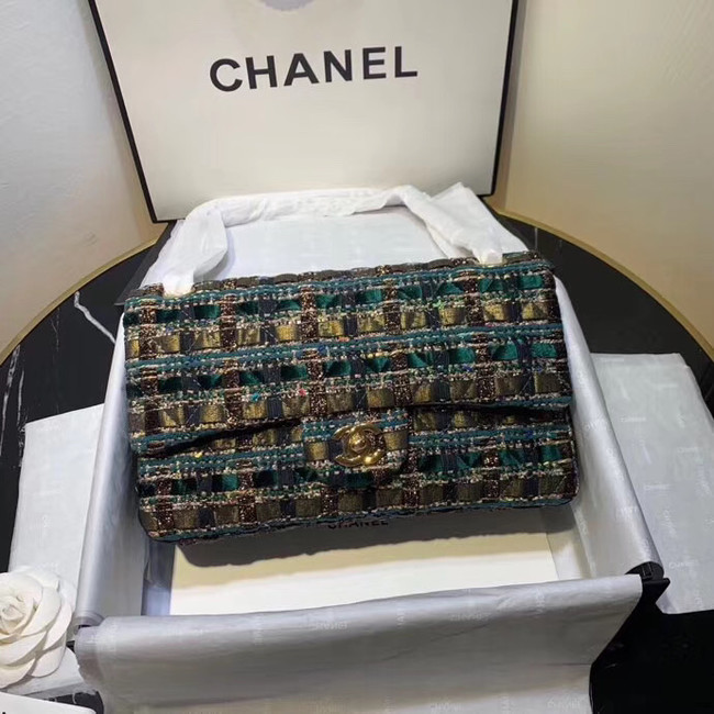 CHANEL Tweed Calfskin -Tone & Gold-Tone Metal AS1112 green