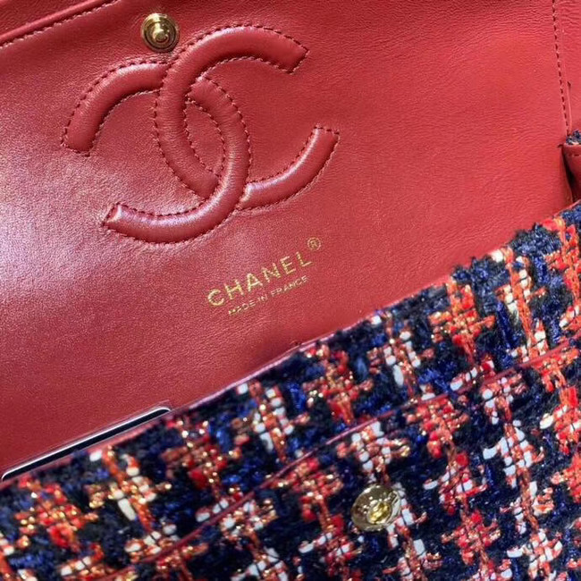 CHANEL Tweed Calfskin -Tone & Gold-Tone Metal AS1112 red