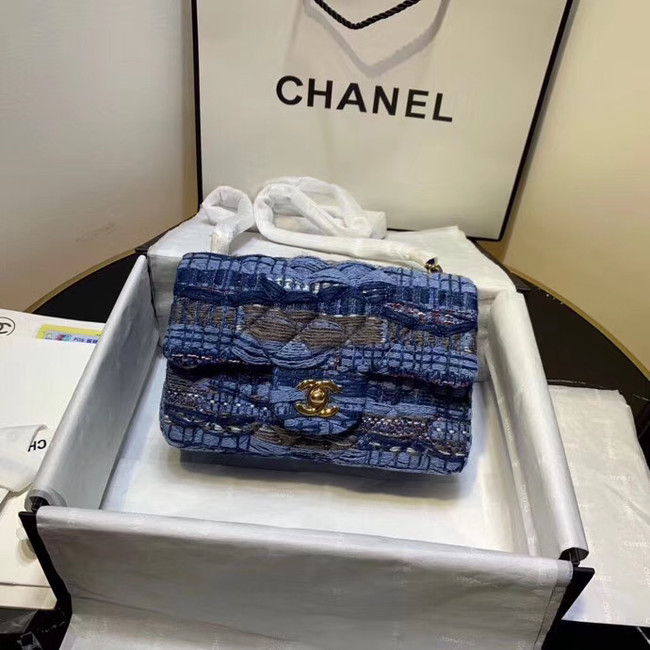 CHANEL Tweed Calfskin -Tone & Gold-Tone Metal AS1116 electric blue