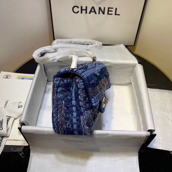 CHANEL Tweed Calfskin -Tone & Gold-Tone Metal AS1116 electric blue