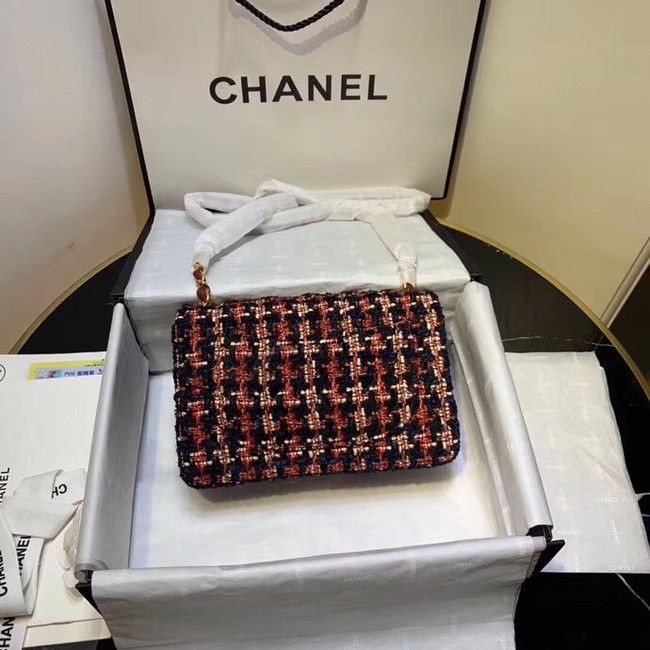 CHANEL Tweed Calfskin -Tone & Gold-Tone Metal AS1116 red