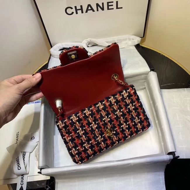 CHANEL Tweed Calfskin -Tone & Gold-Tone Metal AS1116 red