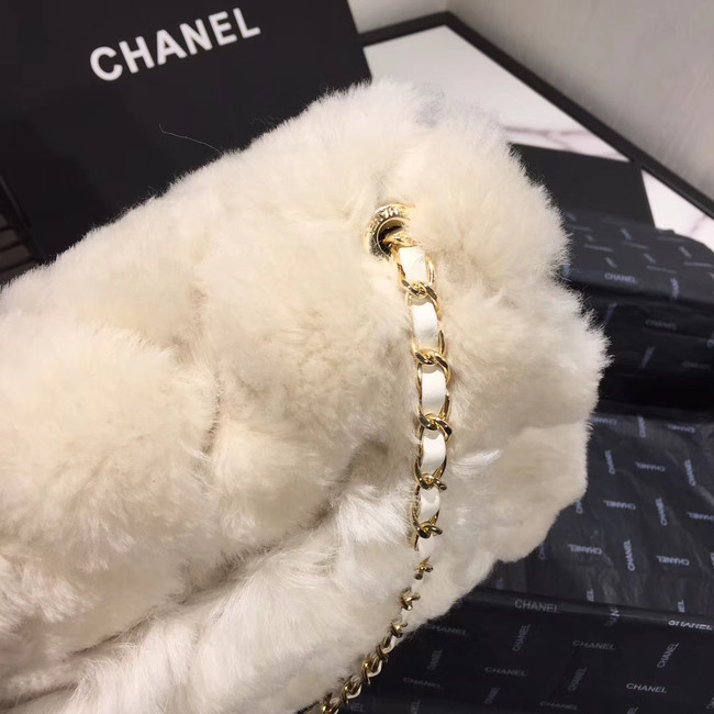 Chanel flap bag Wool sheepskin &Gold-Tone Metal AS1063 white 