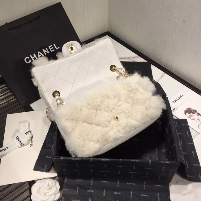 Chanel flap bag Wool sheepskin &Gold-Tone Metal AS1063 white 