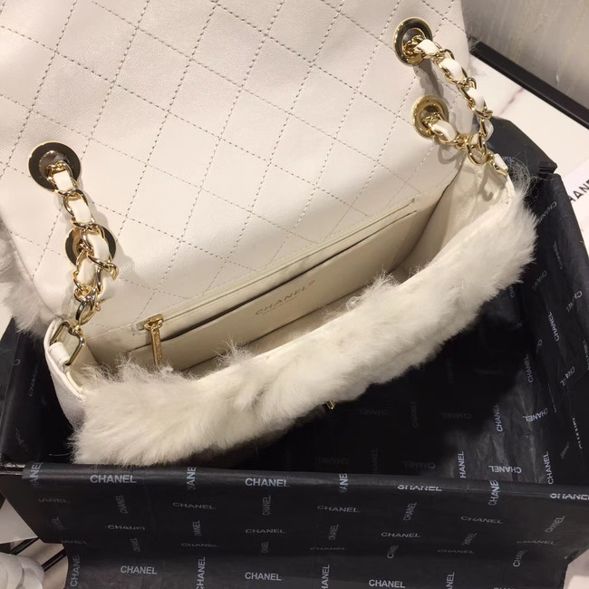 Chanel flap bag Wool sheepskin &Gold-Tone Metal AS1063 white 