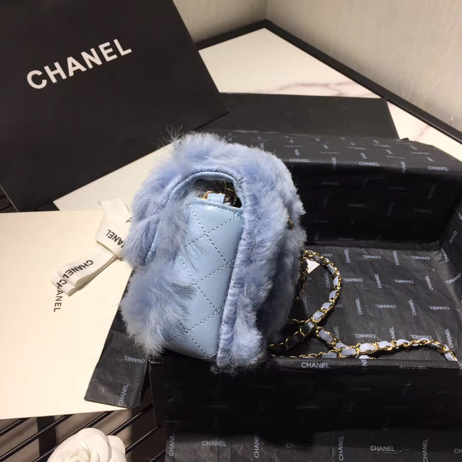 Chanel flap bag Wool sheepskin &Gold-Tone Metal AS1199 light blue