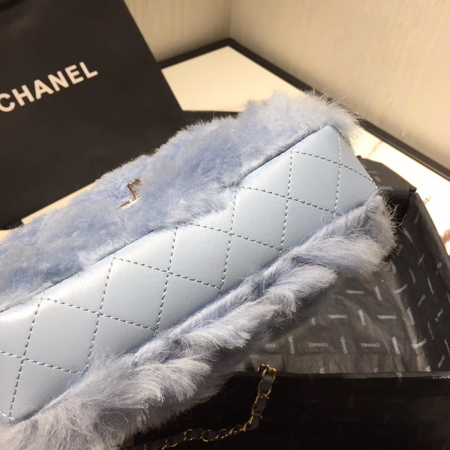 Chanel flap bag Wool sheepskin &Gold-Tone Metal AS1199 light blue