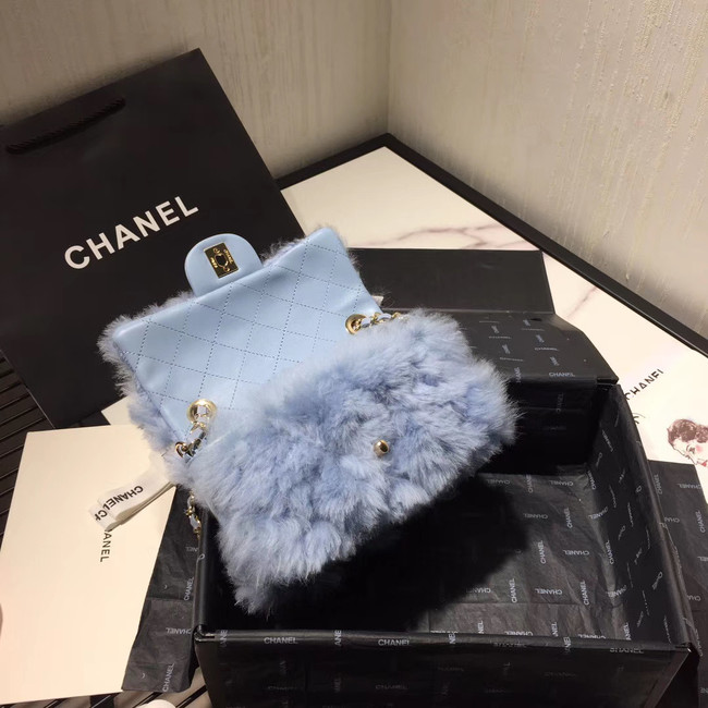 Chanel flap bag Wool sheepskin &Gold-Tone Metal AS1199 light blue