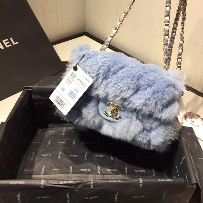 Chanel flap bag Wool sheepskin &Gold-Tone Metal AS1199 light blue