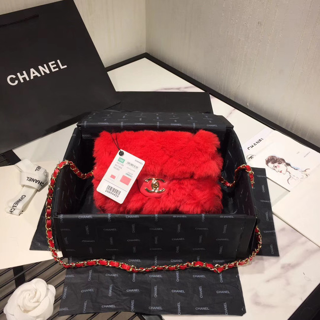 Chanel flap bag Wool sheepskin &Gold-Tone Metal AS1199 red