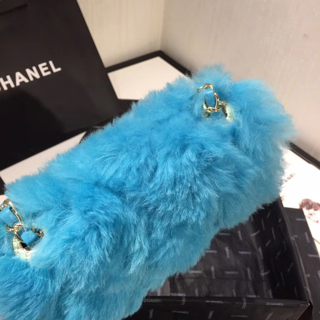 Chanel flap bag Wool sheepskin &Gold-Tone Metal AS1199 skyblue