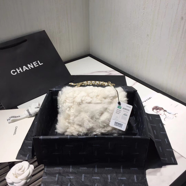 Chanel flap bag Wool sheepskin &Gold-Tone Metal AS1199 white