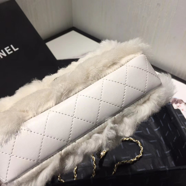 Chanel flap bag Wool sheepskin &Gold-Tone Metal AS1199 white