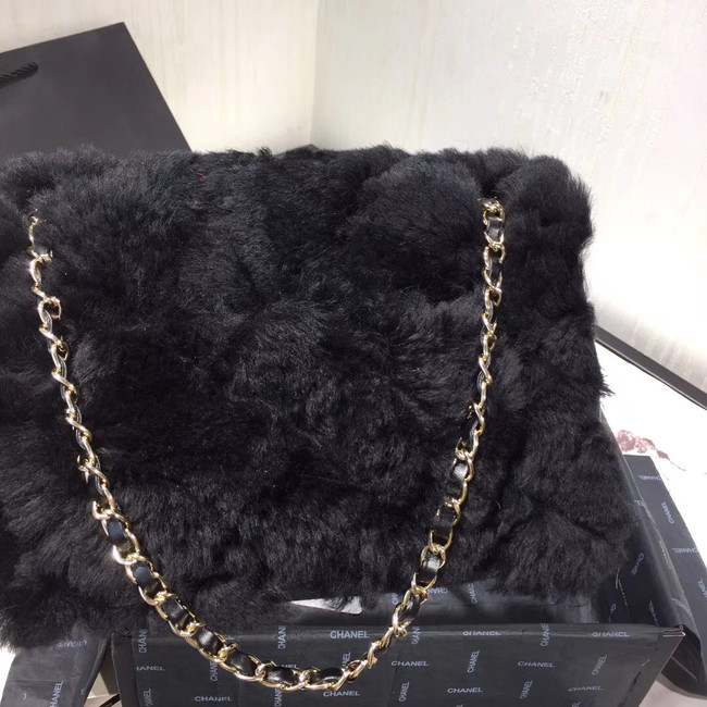 Chanel flap bag Wool sheepskin &Gold-Tone Metal AS1200 black