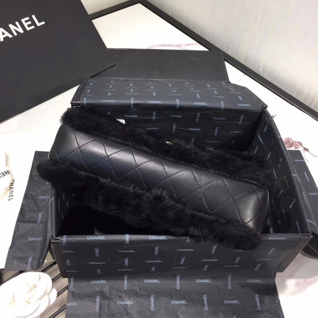 Chanel flap bag Wool sheepskin &Gold-Tone Metal AS1200 black