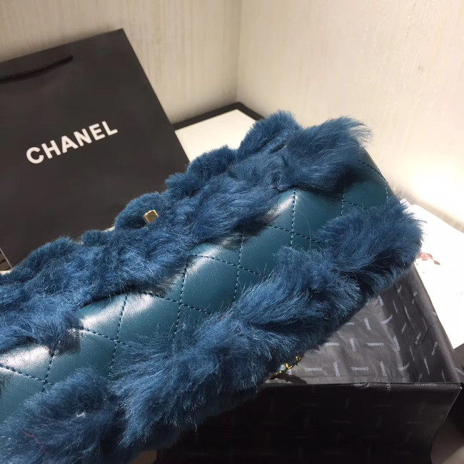 Chanel flap bag Wool sheepskin &Gold-Tone Metal AS1200 blue