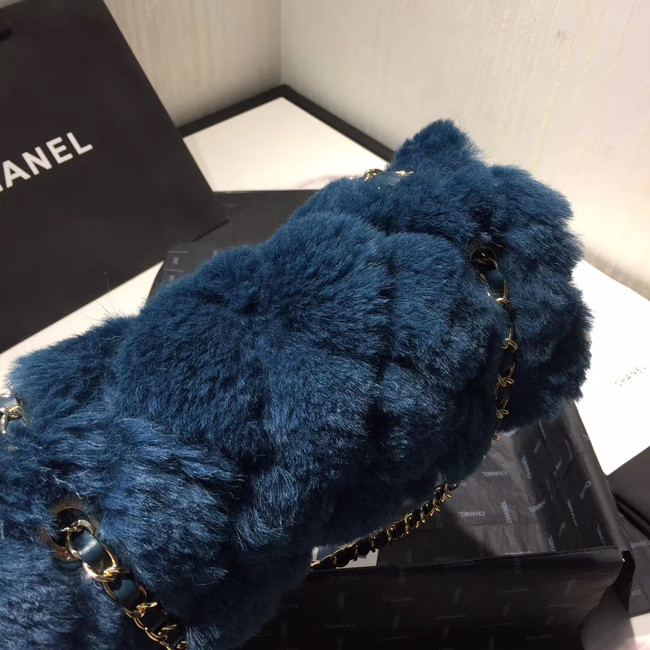 Chanel flap bag Wool sheepskin &Gold-Tone Metal AS1200 blue