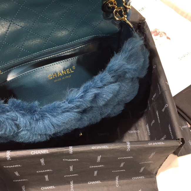 Chanel flap bag Wool sheepskin &Gold-Tone Metal AS1200 blue