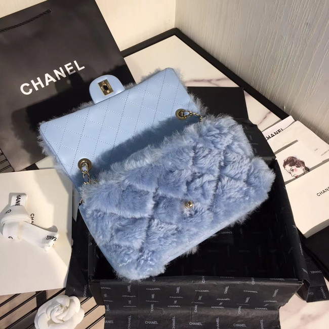 Chanel flap bag Wool sheepskin &Gold-Tone Metal AS1200 light blue