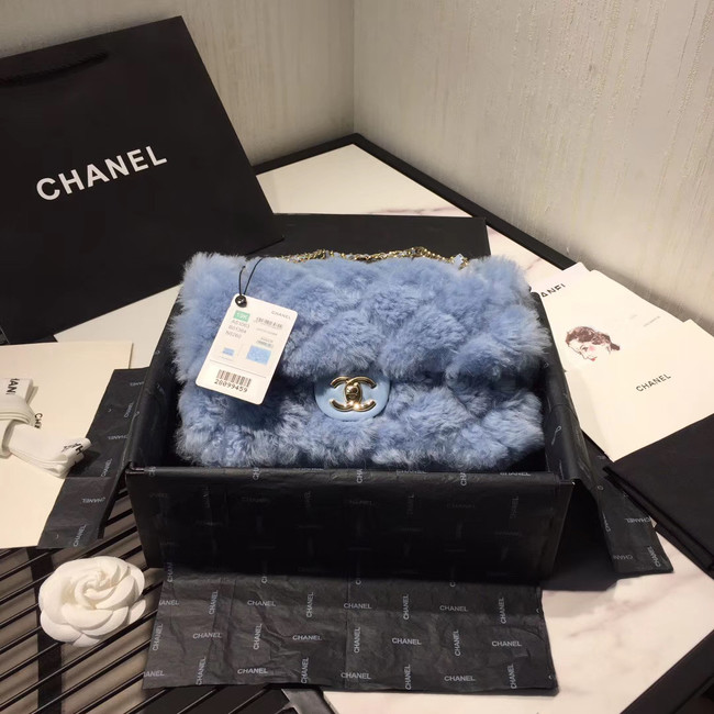 Chanel flap bag Wool sheepskin &Gold-Tone Metal AS1063 light blue