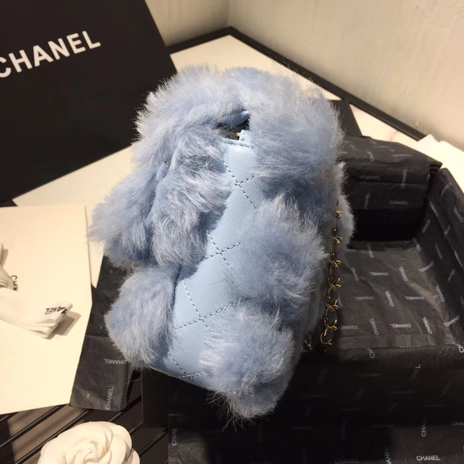 Chanel flap bag Wool sheepskin &Gold-Tone Metal AS1200 light blue