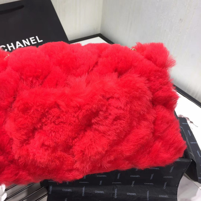 Chanel flap bag Wool sheepskin &Gold-Tone Metal AS1200 red