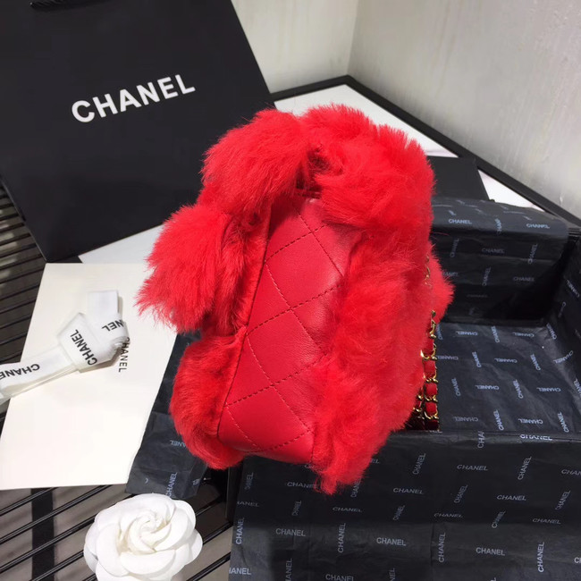 Chanel flap bag Wool sheepskin &Gold-Tone Metal AS1200 red