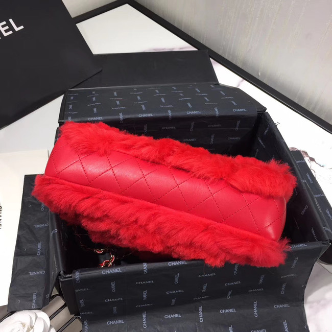 Chanel flap bag Wool sheepskin &Gold-Tone Metal AS1200 red