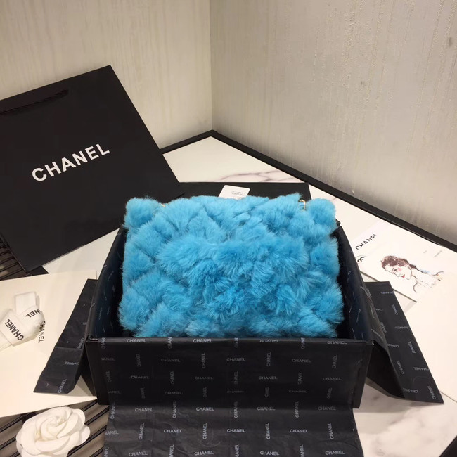 Chanel flap bag Wool sheepskin &Gold-Tone Metal AS1063 sky blue