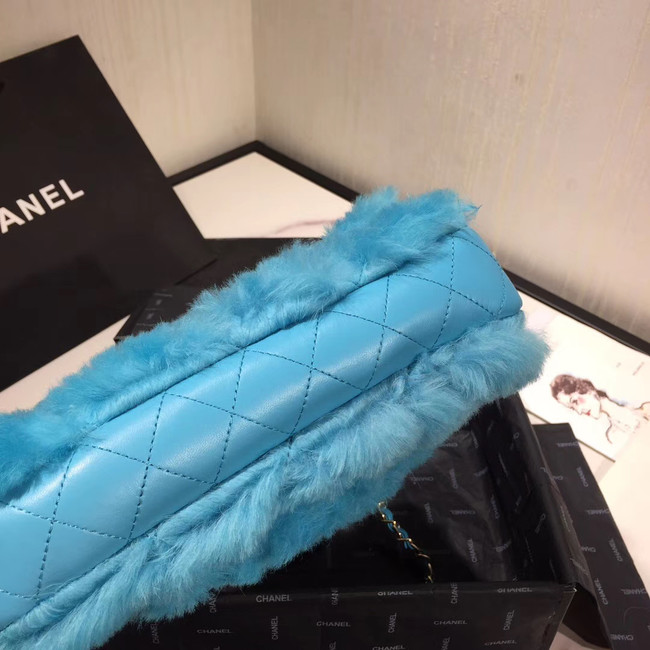 Chanel flap bag Wool sheepskin &Gold-Tone Metal AS1063 sky blue