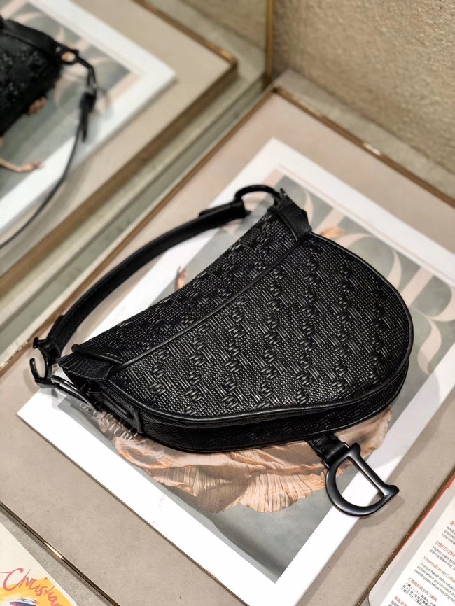 Dior SADDLE BRAIDED LEATHER STRIPS WITH FRINGE BAG M900 black