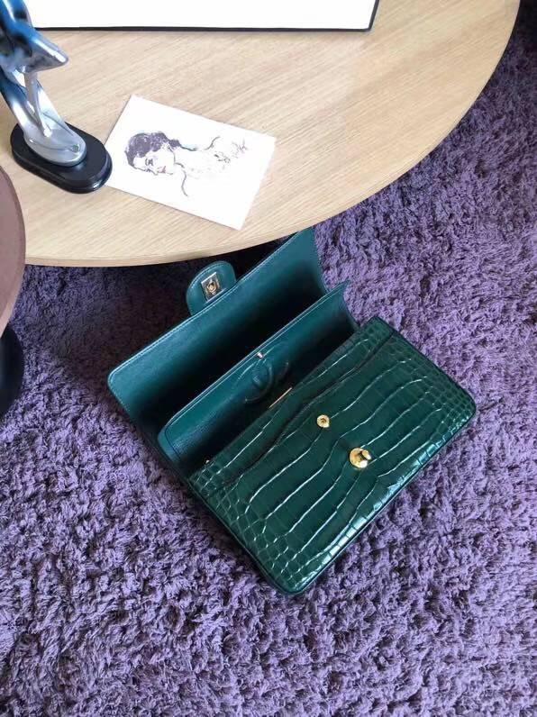 Chanel Classic Flap Bag Original Alligator & Gold-Tone Metal A01112 Blackish green