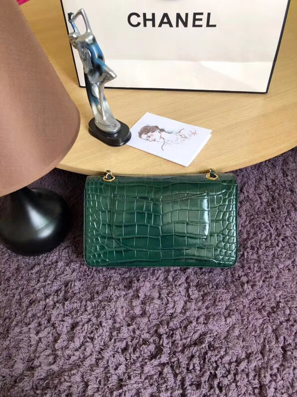 Chanel Classic Flap Bag Original Alligator & Gold-Tone Metal A01112 Blackish green