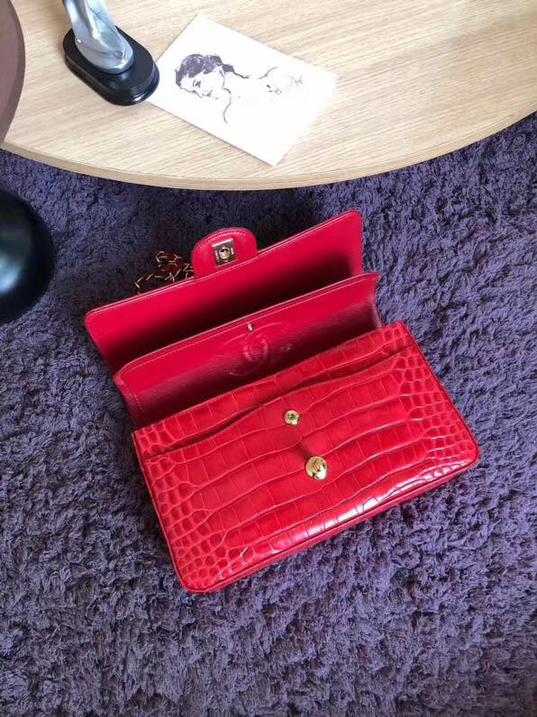 Chanel Classic Flap Bag Original Alligator & Gold-Tone Metal A01112 Cherry