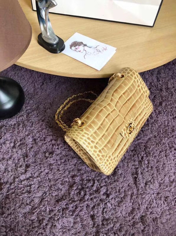 Chanel Classic Flap Bag Original Alligator & Gold-Tone Metal A01112 apricot