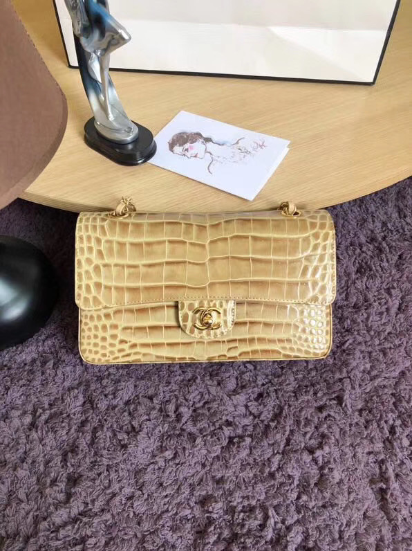 Chanel Classic Flap Bag Original Alligator & Gold-Tone Metal A01112 apricot