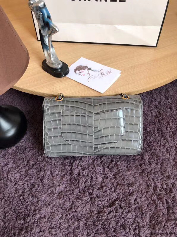 Chanel Classic Flap Bag Original Alligator & Gold-Tone Metal A01112 grey