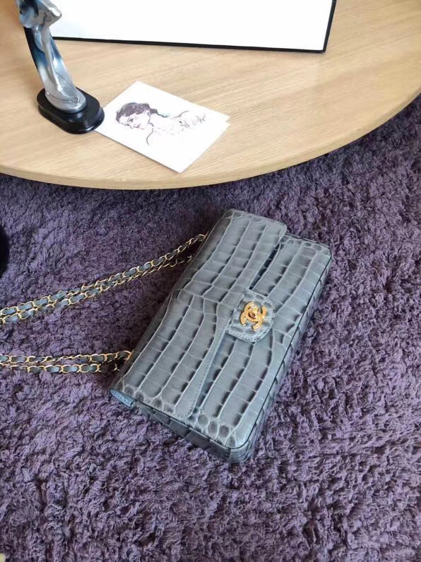 Chanel Classic Flap Bag Original Alligator & Gold-Tone Metal A01112 grey