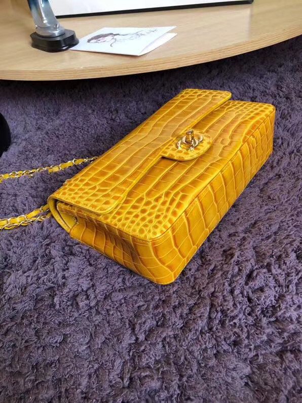 Chanel Classic Flap Bag Original Alligator & Gold-Tone Metal A01112 lemon