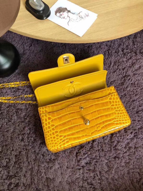 Chanel Classic Flap Bag Original Alligator & Gold-Tone Metal A01112 lemon