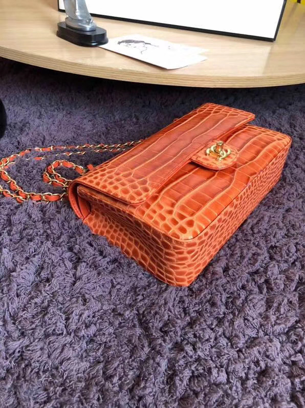 Chanel Classic Flap Bag Original Alligator & Gold-Tone Metal A01112 orange