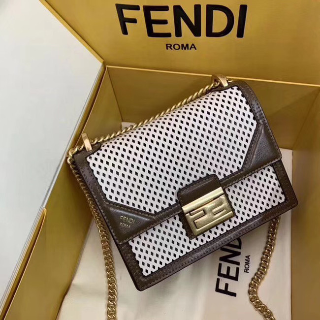 Fendi KAN U SMALL leather mini-bag 8BT312 Khaki&white