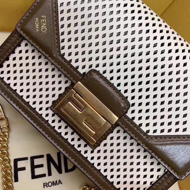 Fendi KAN U SMALL leather mini-bag 8BT312 Khaki&white