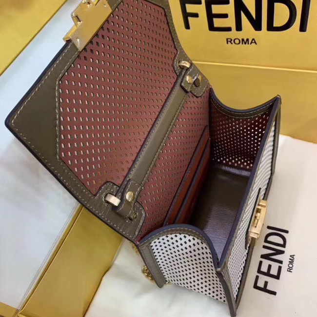 Fendi KAN U SMALL leather mini-bag 8BT312 Khaki&white