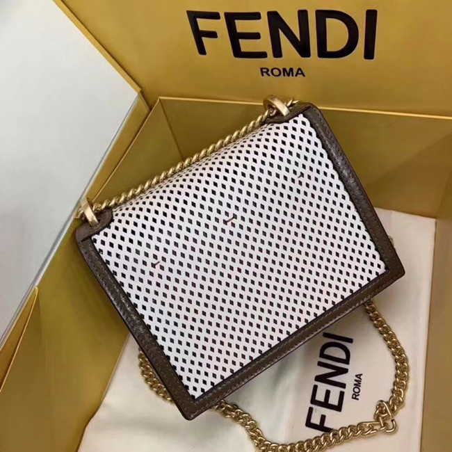 Fendi KAN U SMALL leather mini-bag 8BT312 Khaki&white